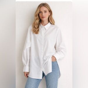 Joan Rivers White Button Down Shirt Pleated Sleeve Roll Tab Classic Large